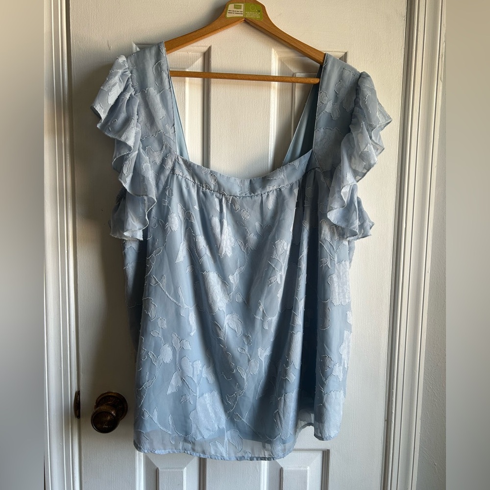 Pale Blue Ruffle Edge Blouse